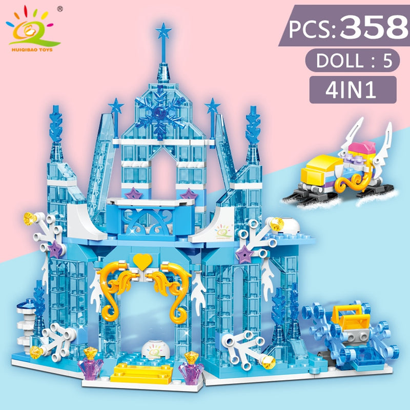 HUIQIBAO Friends Ice Castle Princess Queen Building Blocks Modular Bricks Set for Girls House Palace Children Construction Toys