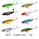 8 Uds. Whopper Plopper 10Cm/14Cm flotante por señuelo de pesca cebo duro Artificial Wobbler cola giratoria aparejos de pesca ojos 3D
