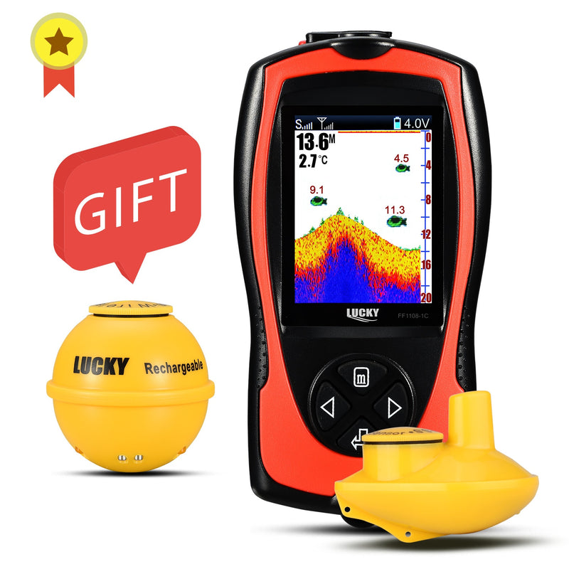 LUCKY FF1108-1CWLA Sonar inalámbrico recargable para pescar 45M Profundidad de agua Eco Sounder Buscador de pesca Buscador de peces portátil