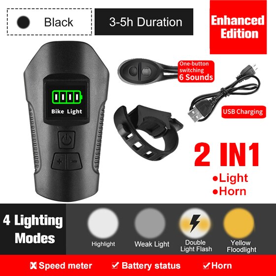 Bicycle Light USB Rechargeable Bike Odometer Front Light Flashlight with Computer LCD Speedometer Cycling Head Lantern Horn
