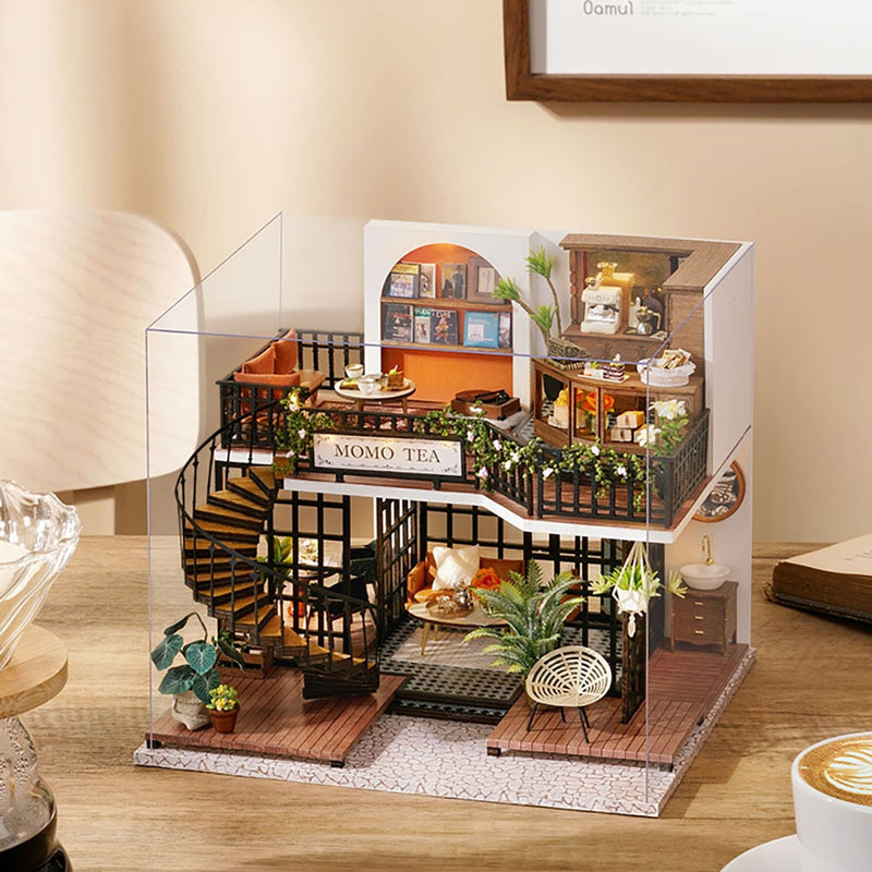 Cutebee DIY DollHouse Kit Holzpuppenhäuser Forest Teashop mit Möbel-Kit Spielzeug für Kinder Weihnachtsgeschenk