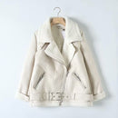 Tangada Women beige fur faux leather jacket coat with belt turn down collar Ladies 2021 Winter Thick Warm Oversized Coat 5B01