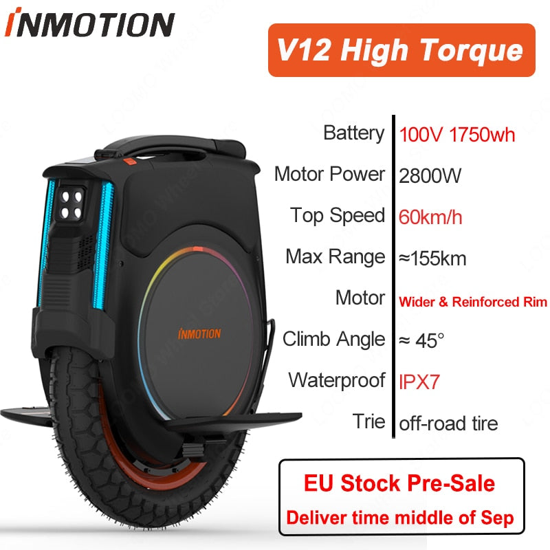 FrEU Stock Preventa INMOTION V12 Pantalla táctil multifuncional 100V 1750wh Alta velocidad Alta versión de alto par Inmotion V12