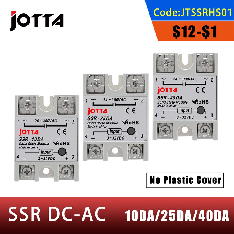 Módulo de relé de estado sólido SSR 10DA 25DA 40DA DC Control AC monofásico sin cubierta de plástico para control de temperatura PID