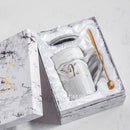 FSILE Marble Pattern Cup Gold Rim Mug Gift Box Set Coffee Cup  Couple Women Cup Flamingo Cup Ceramic with Hand Ceremony