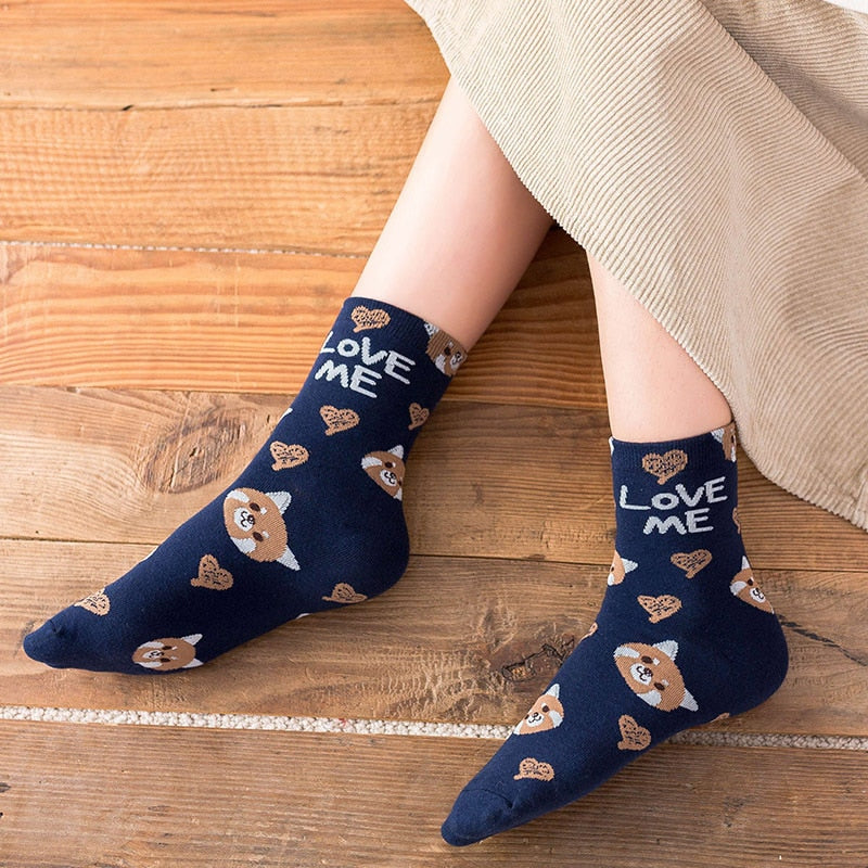 Nuevos calcetines con estampado de animales Kawaii, calcetines bonitos de estilo coreano para mujer, calcetines de algodón con dibujo de gato y Panda para mujer y niña, calcetines meias mulher skarpety sox