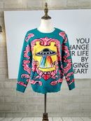 Mujeres Nuevo Vintage Cálido Espesar Suéteres UFO Nubes Jacquard Jerseys Otoño Invierno Punto Retro Suelto Tops Blusas C-012