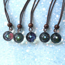 BOEYCJR Unique Opal Stone Universe Glass Planets Pendant Necklace Galaxy Rope Chain Solar System Necklace for Women Gift