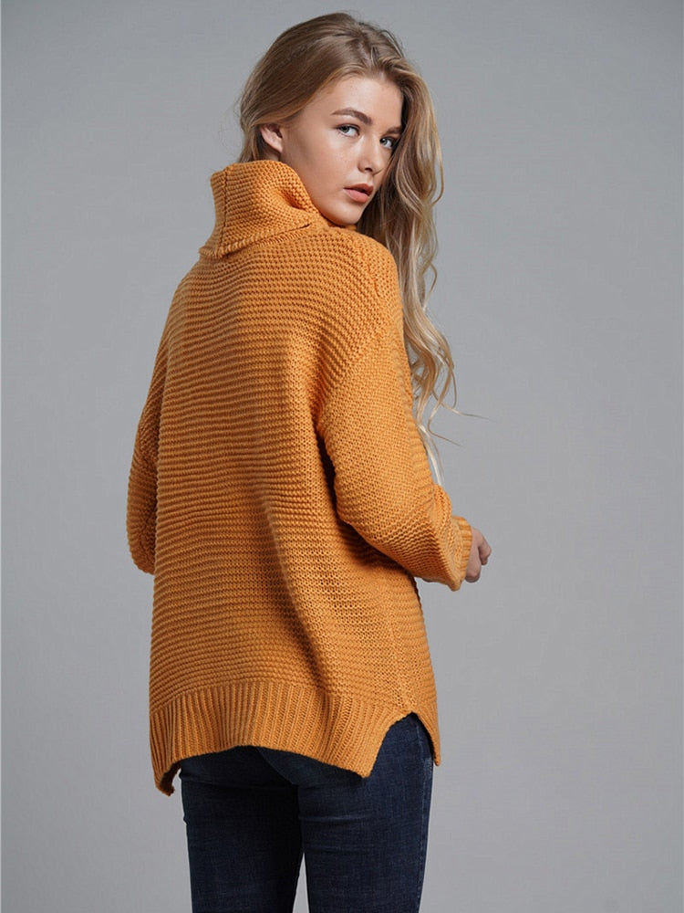 Fitshinling Fashion Woman Winter Sweater Knitwear Hot Sale 6 Colors Solid Women's Turtleneck Sweaters And Pullovers Jumper Sale
