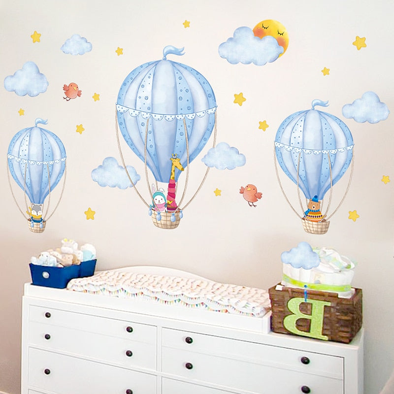 Hot Air Balloons Wall Stickers DIY Cartoon Clouds Wall Decals for Kids Rooms Baby Bedroom Kindergarten Nursery Home Decoration