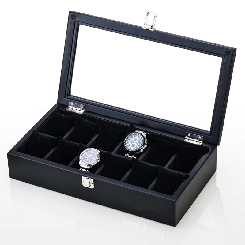 3/5/8/10/12 Slots Wood Watch Box Organizer New Coffee Watch Holder With Glass Window Mens Watch Storage Box Gift Case