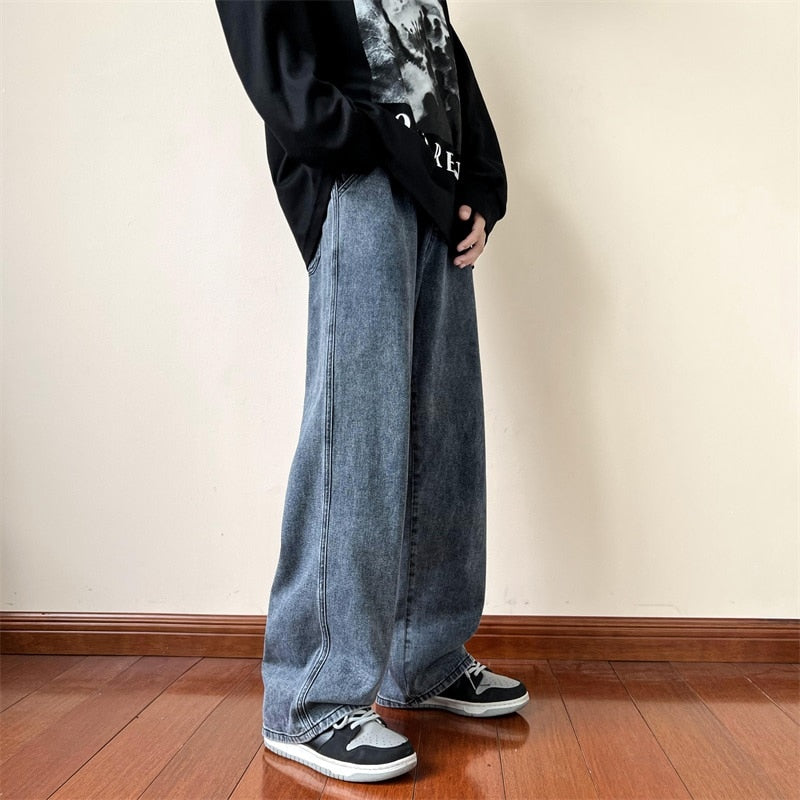 LAPPSTER Herren Graue Streetwear Baggy Jeans 2022 Herren Kpop Solid Denim Hose Paar Hohe Taille Vintage Übergroße Joggerhose