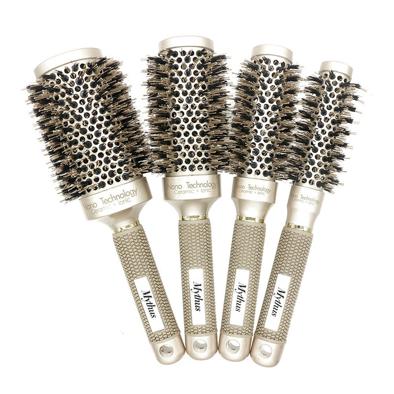 Mythus Professional Nano Technology Ceramic Ionic Hair Round Brush Boar Bristle Antistatic Heat Resistant Hair Curling Brushes