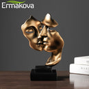ERMAKOVA 27cm Kissing Couple Human Face Sculpture Resin Mask Statue Tabletop Ornament for Home Decor, Wedding Gifts