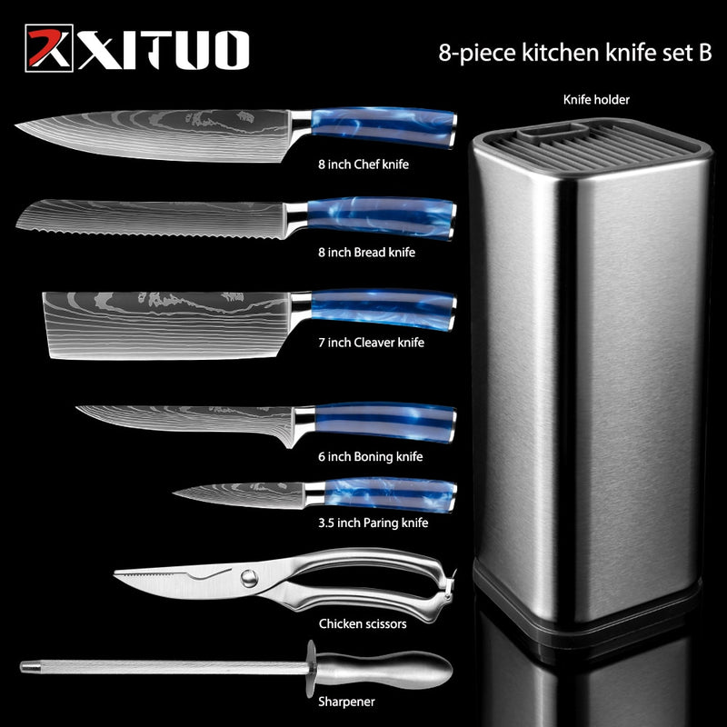 XITUO Kitchen Chef Set 4-8PCS Set Messer Edelstahl Messerhalter Santoku Utility Cut Cleaver Brot Schälmesser Schere
