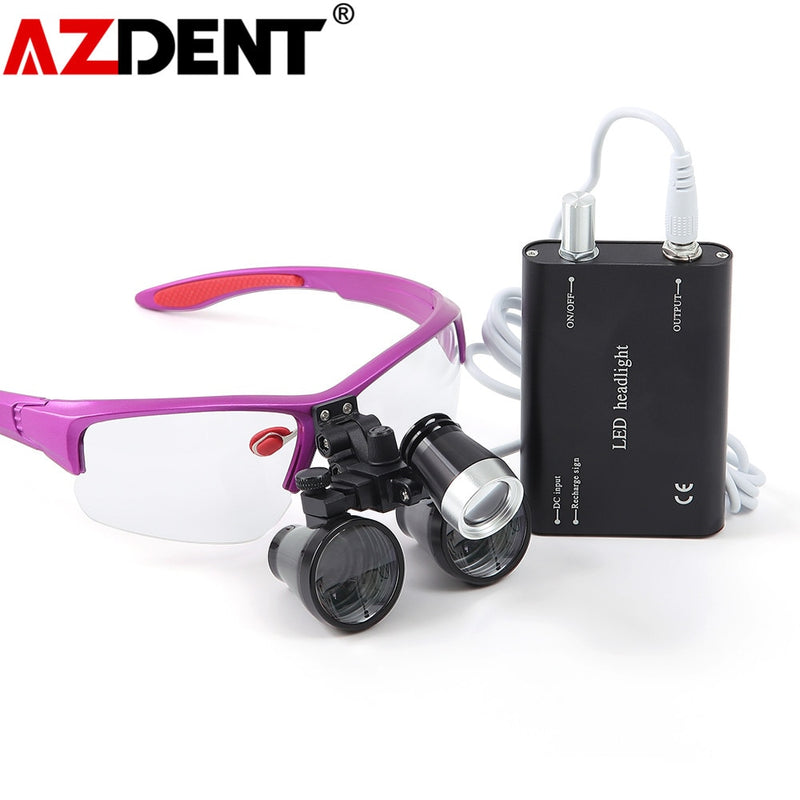 Azdent 3.5X aumento Binocular lupa Dental lupa quirúrgica con faro LED luz operación médica lupa lámpara