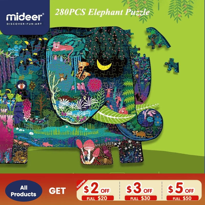 Mideer 280PCS Puzzle Montessori Toys For Children 3-6Y Paper Educational Elephant Antistress Puzzle Animal Creative Games