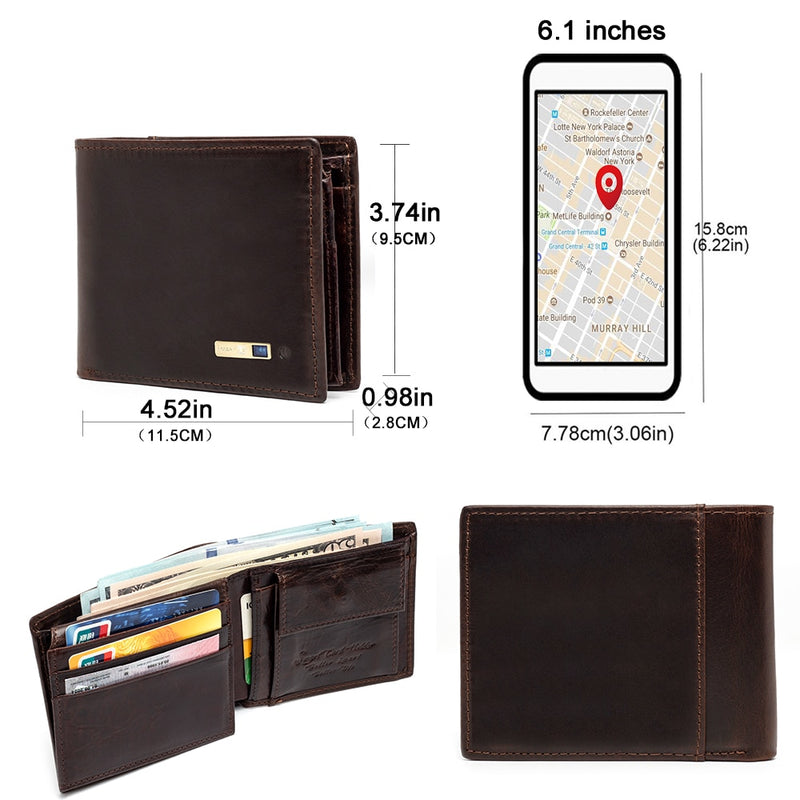 Smart Anti-lost Wallet -compatible Leather Short Credit Card Holders Male Coin Purse Genuine Leather Men Wallets Free engraving