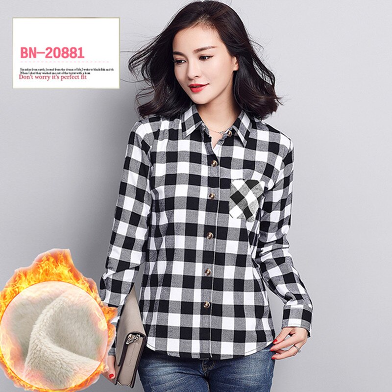 S-4XL Frauen Baumwollhemd Frühling Herbst Winter 2022 Neue Casual Langarm Gebürstet Plaid Streifen Shirts Mädchen Tops Bluse Weiblich