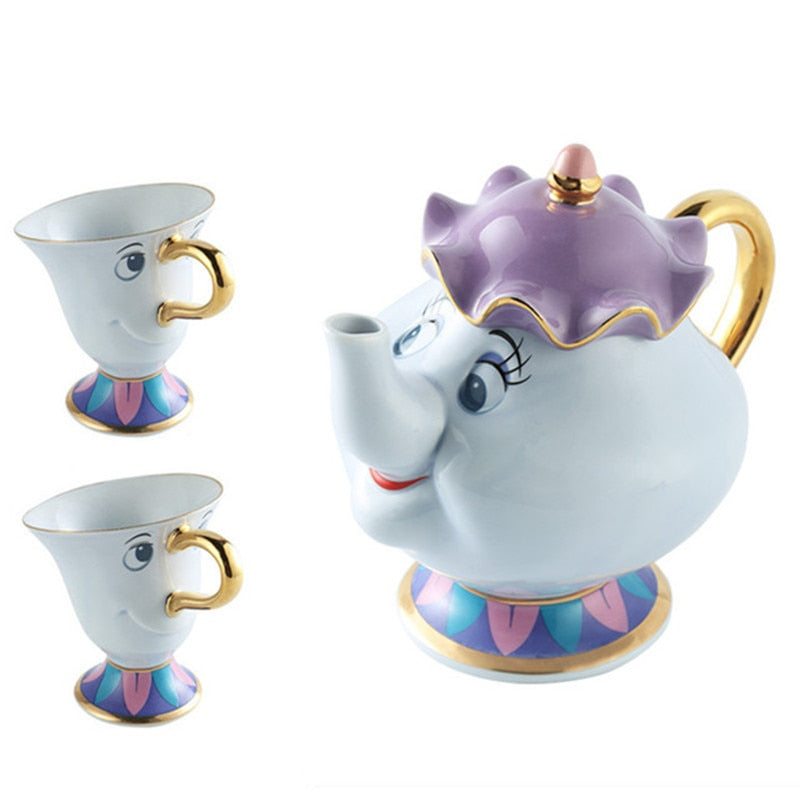 Promotion! Cartoon Beauty And The Beast Tea Set Mrs Potts Teapot Chip Cup Sugar Bowl Cogsworth Pot Coffee Birthday Xmas Gift