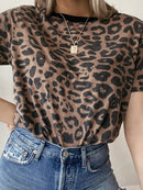 Aachoae Summer Women Leopard T Shirt O Neck Fashion Female Tshirt Short Sleeve Loose Home Ladies Tee Tops Mujer Camisetas S-XL