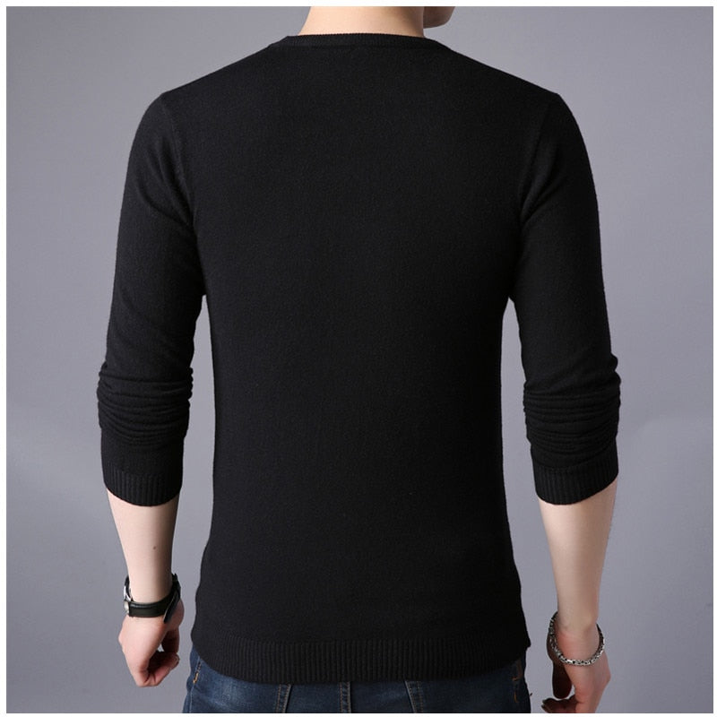 BROWON Marke Männer Herbst Pullover Herren Langarm Oansatz Slims Pullover Männlich Einfarbig Business Weißer Pullover Übergröße M-4XL