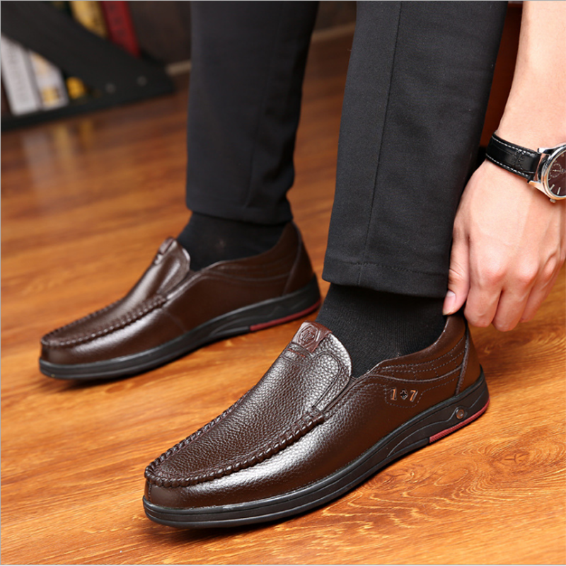 Zapatos de cuero genuino, mocasines para Hombre, zapatos de cuero informales de negocios, mocasines suaves clásicos, zapatos planos transpirables para Hombre