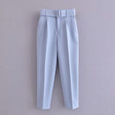 Tangada black suit pants woman high waist pants sashes pockets office ladies pants fashion middle aged pink yellow pants 6A22