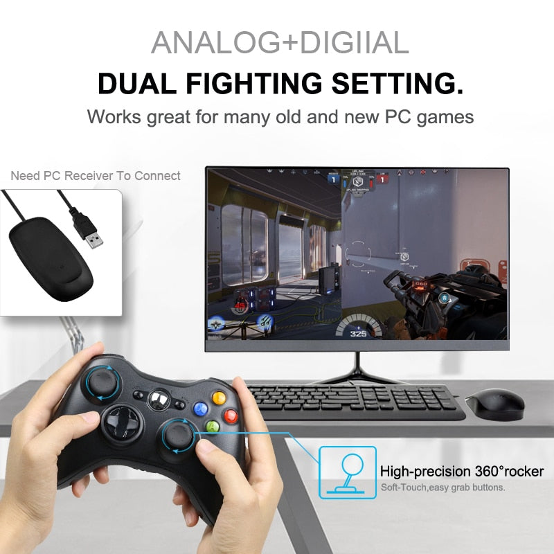 Controlador inalámbrico para Microsoft Xbox 360 con receptor de PC inalámbrico 2.4G Gamepad Joystick Controler