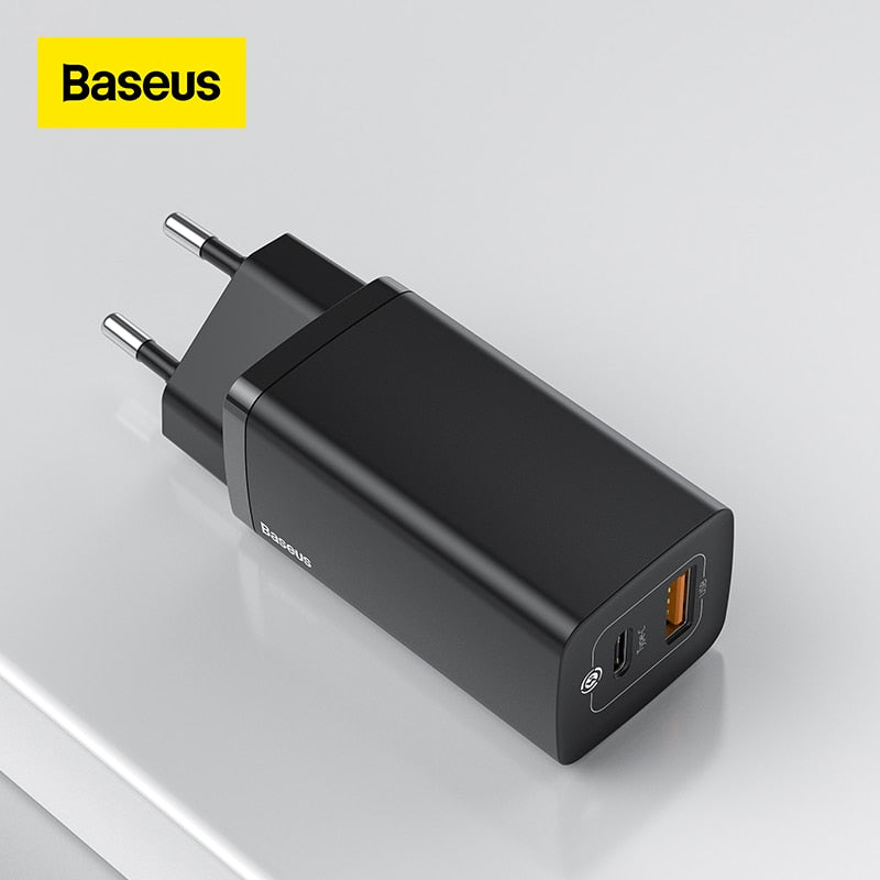 Baseus 65W GaN Charger PD USB C Charger Quick Charge 4.0 3.0 Dual USB Port Phone Charger ForiP ForXiaomi ForSamsung Laptop