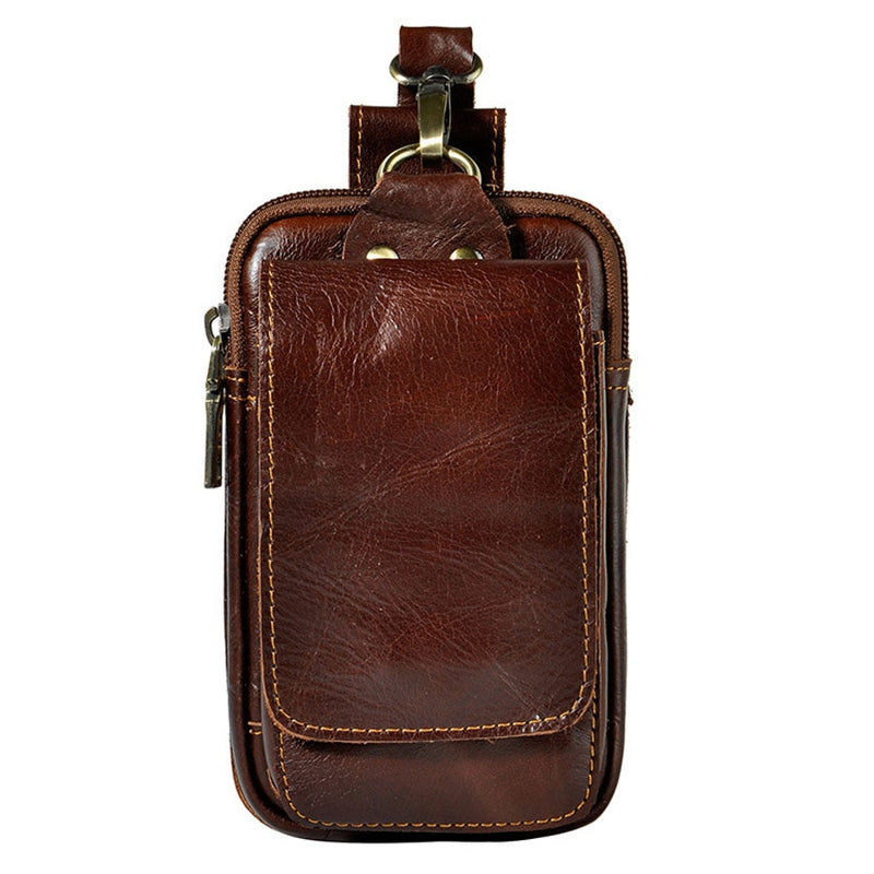 Men Genuine Leather Fanny Pack Cell Phone Cigarette Key Case Coin Purse Pouch Hip Bum Belt Crazy Horse Cowhide Hook Waist Bag