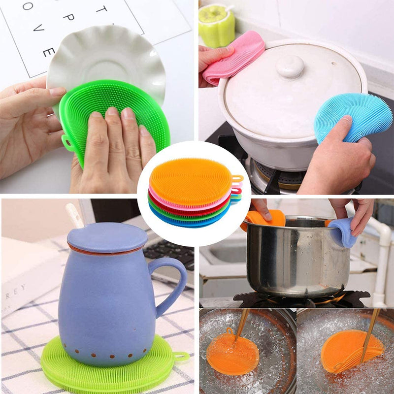4Pack 10 Farben Silikonschwamm Geschirrspülschwämme Küchenwäscher Magic Wiederverwendbare doppelseitige Silikonbürste Küchenhelfer