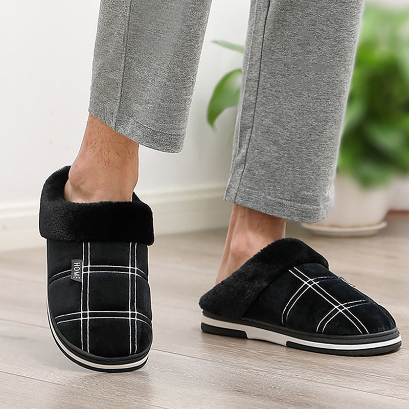 Zapatillas de casa antideslizantes para hombre, pantuflas de invierno de gamuza para interiores, pantuflas para hombre, zapatillas de casa acogedoras de felpa con piel, talla grande 15 16