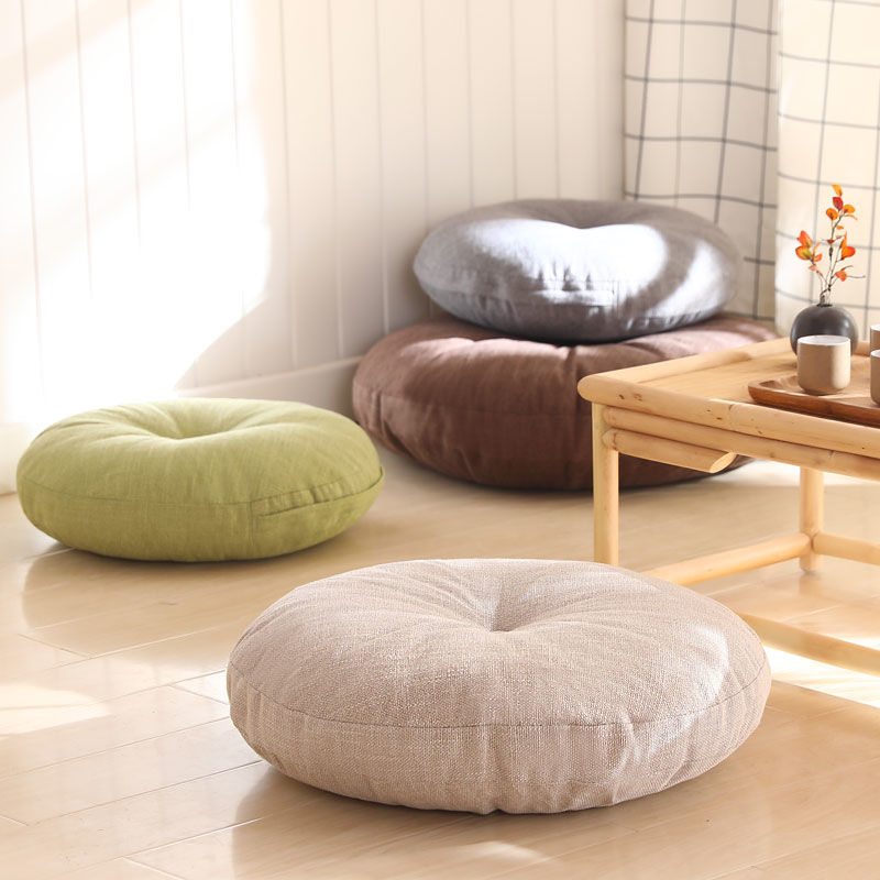 Round Shape 2 Size Cotton Linen Seat Cushion Silk Cotton Core Tatami Cushion Pillow Home Decoration Soft Car Sofa Cushion