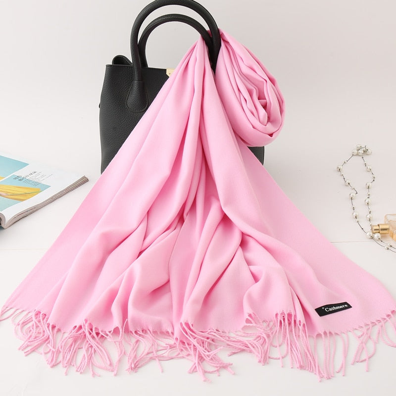2022 Winter Scarf Solid Thick Women Cashmere Scarves Neck Head Warm Hijabs Pashmina Lady Shawls And Wraps Bandana Tassel