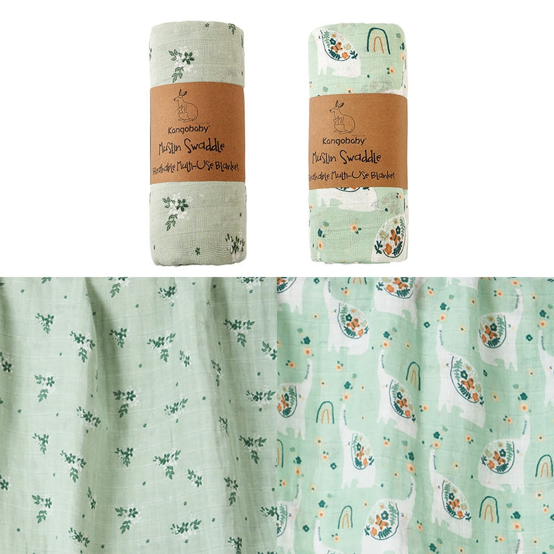 Kangobaby #My Soft Life# Brightly Colorful Flower And Leaf 2pcs Set Muslin Swaddle Blanket