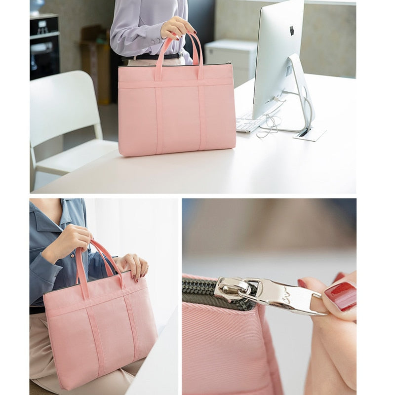 Fashion Women's Briefcase Bag A4 Document Bags Female Book Handbag Women 14" Laptop Briefcases Neutral Office Commuter Bag 2022