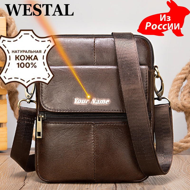 WESTAL Men&#39;s Leather Shoulder Bag Small Men&#39;s Genuine Leather Bag Man Mini Designer Bags Messenger Crossbody Bags Handbags 7350