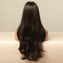 LOUIS FERRE Ombre negro marrón Cosplay pelucas sintéticas parte media larga peluca de pelo natural ondulado para mujer negra Afro resistente al calor