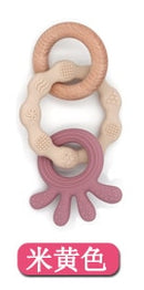 1PC Silicone Teether Baby Rudder Shape Wooden Teether Ring Kid Gift Food Grade Silicone Children&