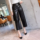 New Autumn Winter Women PU Leather Pants Belted High Waist Faux Leather Ladies Trousers Winter Pants Brand Wide Leg Pants 818G