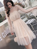 2022 New Female O-neck Stars Sequined Mesh Shiny Fairy Dress Women Elegant Bling Gauze Princess Puff Dresses Vestidos De Fiesta