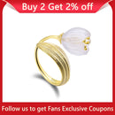 Lotus Fun Real 925 Sterling Silver 18k Gold Ring Natural Crystal Handmade Fine Jewelry Lily of the Valley Flower Rings For Women