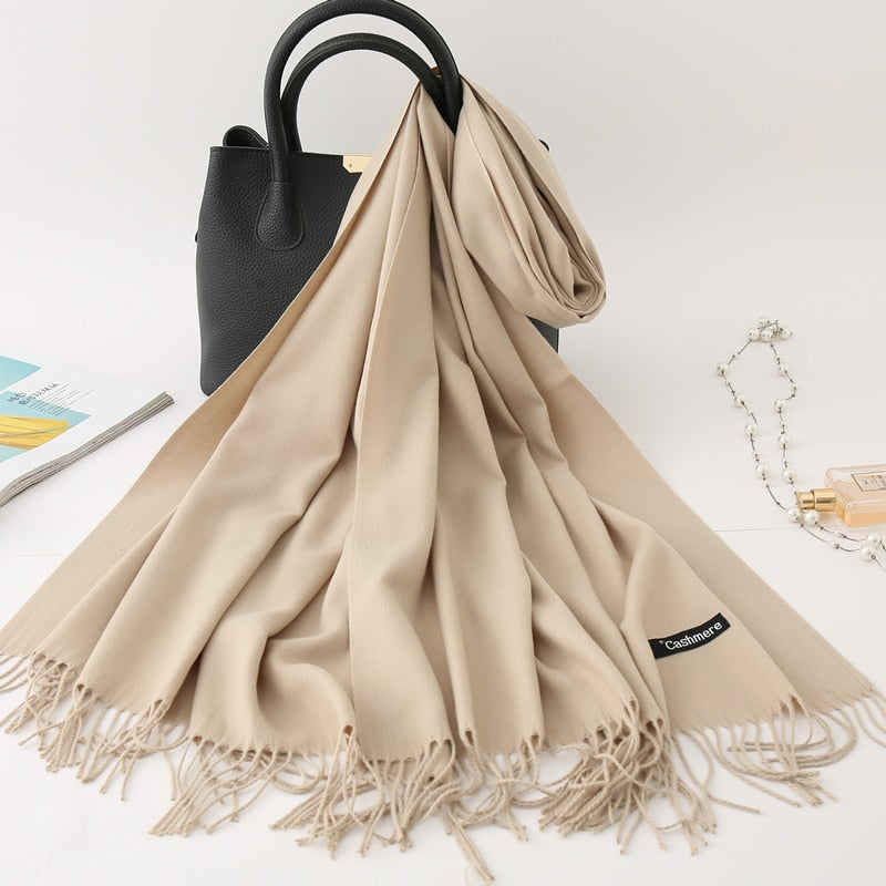 2022 Winter Scarf Solid Thick Women Cashmere Scarves Neck Head Warm Hijabs Pashmina Lady Shawls And Wraps Bandana Tassel