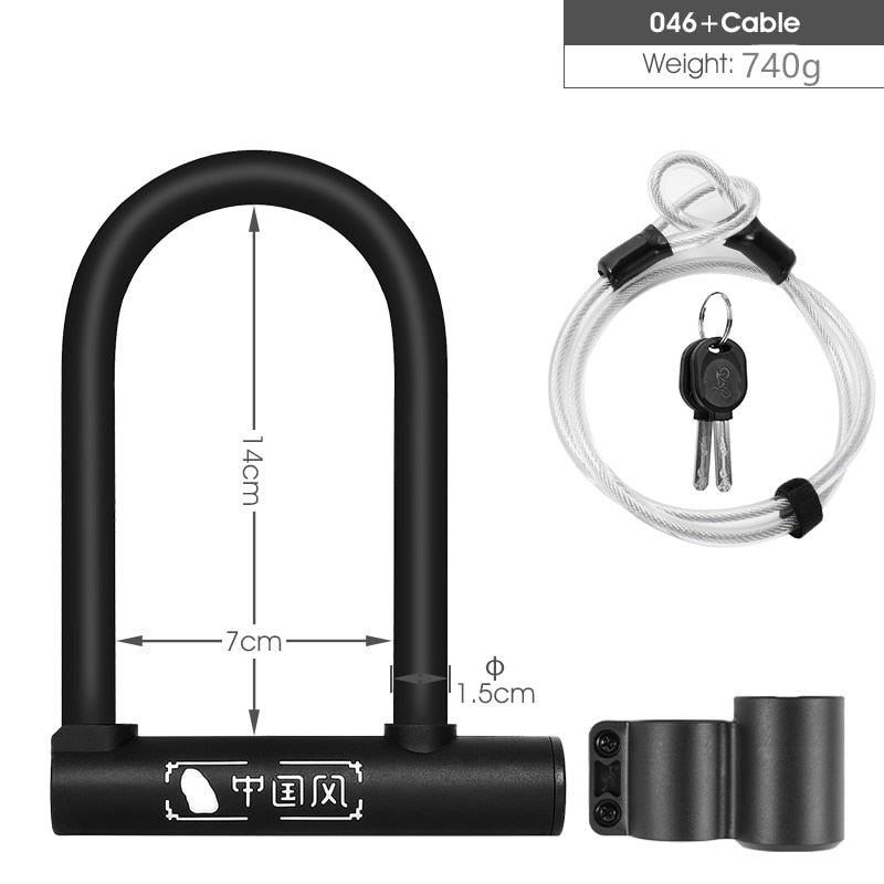 WEST BIKING Bicycle U Lock Anti-theft Steel Cable Security Cycling Lock Motorcycle Electric Scooter MTB Road Bicycle Accessories