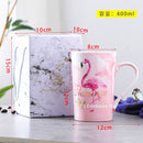 FSILE Marble Pattern Cup Gold Rim Mug Gift Box Set Coffee Cup  Couple Women Cup Flamingo Cup Ceramic with Hand Ceremony