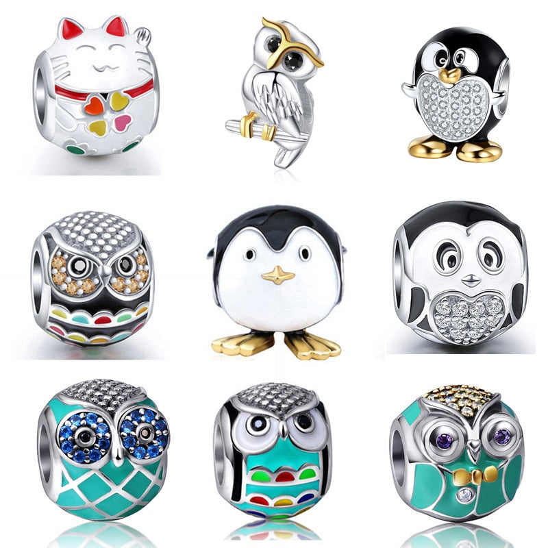 Enamel Charm Owl Pendant Charms 925 Sterling Silver Original Fit Authentic European Bracelet Beads for Women Jewelry Making Gift