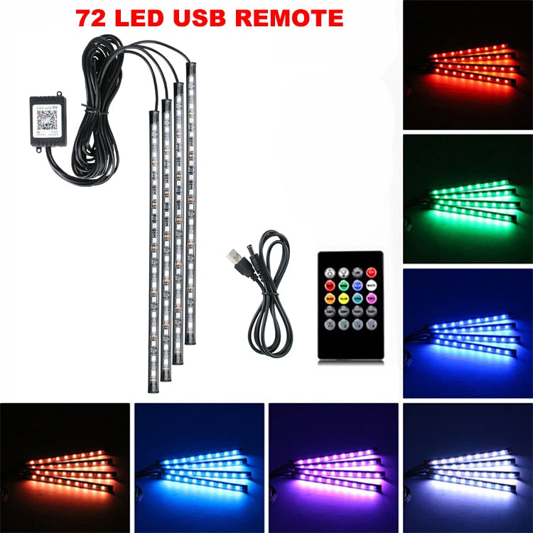 Neon 48 72 LED Car Interior Ambient Foot Light with USB Wireless Remote Music App Control Auto RGB Atmosphere Decorative Lamps