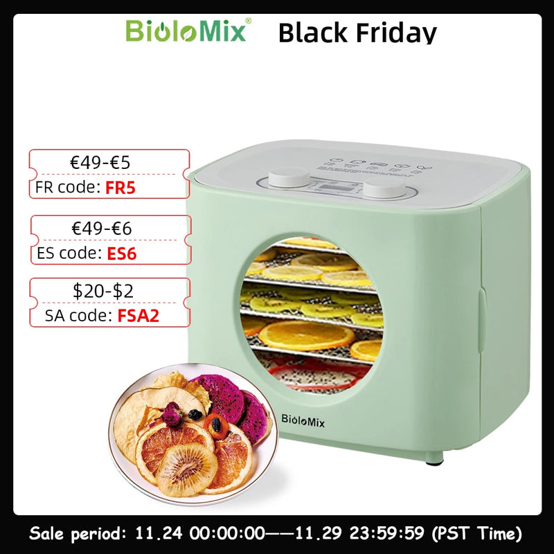 BioloMix, 5 bandejas de Metal, deshidratador de alimentos, secador de frutas con función de preparación, pantalla LED Digital para cecina, hierbas, carne, verduras