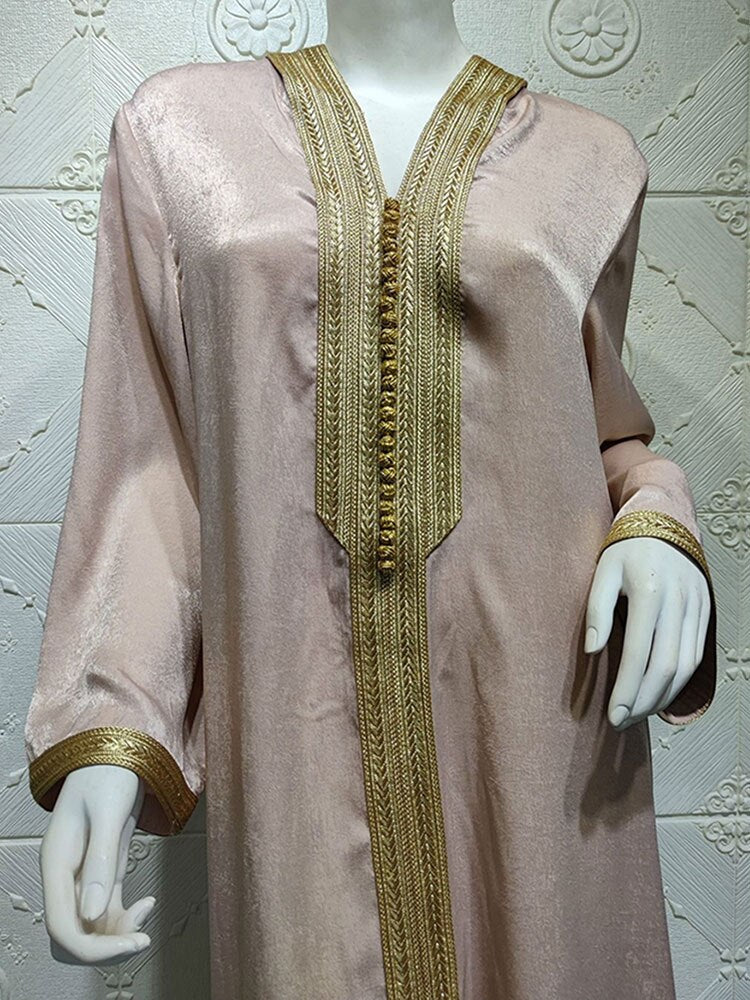 Djellaba Arabisches muslimisches langes Kleid Hoodies Dubai Abaya Damen Zopfbesatz Marokkanischer Kaftan Saudi Jalabiya Ramadan Robe Champagner